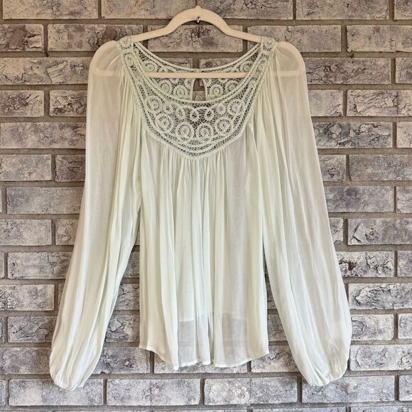 Anthropologie Vanessa Virginia Mint Crochet Peasant Blouse – Size 4 - Picture 1 of 9